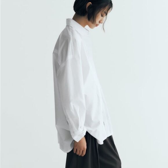 ZARA OVERSIZED POPLIN SHIRT RAW HEM - Picture 6 of 8